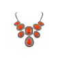 SIX silver statement necklace with red stones, white rhinestones, ornaments (380-641) (Jewelry)