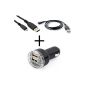 Xtra-Funky Exclusive: USB Car Charger 12 / 24V - 1A - 2.1A + Dual Port USB 2.0 Micro B cable Compatible with many devices (see product description) (Wireless Phone Accessory)