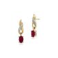 Drops Earrings 0.57ct Ruby & Diamond 9ct Yellow Gold Oval Classic (Jewelry)
