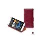 Manna HTC One M7 Case Cover Leather Case Cover Finest leather upper wax finish burgundy with contrasting stitching, positioning function (optional)
