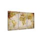 XXL Art Prints - Antique World Map 120x80cm;  3 pieces - a retro look on Canvas canvas - Pictures completely spanned on stretcher