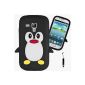 Samsung Galaxy S3 GT-I8190 mini Silicone Case Cover Skin Case Cover Black Black Penguin Penguin AOA CasesTM (Wireless Phone Accessory)