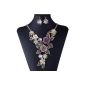Qiyun Main Bling 3D Crystal Flower Rose Leaf Statement Necklace Earring Sets Pendant Charms Necklace (Jewelry)