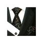LORENZO CANA - brands 3-piece set 100% silk - black blue tie with cufflinks and handkerchief immersion - tendrils and leaves floral - 8,417,205 (Textiles)
