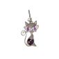 Women, Men Keychains, Cellphone charms, cat, silver, purple, dark purple, silver, crystal stones 4x2,3cm (jewelry)