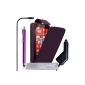 Nokia Lumia 620 Shell Case Purple PU Leather Flip Case With Stylus And Car Charger (Accessory)