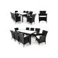 Poly rattan garden furniture - 1 table + 8 chairs - Black - balcony terrace furniture