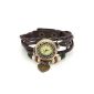 Vintage Coffee wrap bracelet wristwatch leather bracelet bronze heart pendant wooden beads analog quartz clock, JSDDE watch (clock)