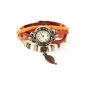 Retro Woman Fashion Watch Bracelet Watch Quartz PU Leather Braided Pearl Jewelry Retro Decor Orange Wrist Watch (Watch)