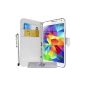 Luxury Wallet Case Cover White Samsung Galaxy S5 SV G900F G900H + PEN and 3 FILMS AVAILABLE !!  (Electronic devices)