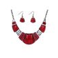 Yazilind Vintage necklace ethnic Tibetan Turquoise red ribbon Bib Necklace Earrings Set women jewelry (Jewelry)