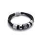 Konov jewelry bracelet, stainless steel magnetic leather, braided leather bracelet for Men Women, Black Silver - width 8mm - length 21.5cm (jewelry)