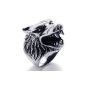 Konov Jewelry Ring Man - Werewolf - Tribal - Stainless Steel - Rings - Fantasy - Men - Color Black Silver - With Gift Bag - F21016 - Size 68 (Jewelry)