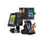ONX3 8-IN-1 MEGA PACK Nokia Lumia 1020 (Black) Premium PU 3 card slots cover Leather Wallet + Skin Flip Case Cover + LCD protective gel case S Line wave + 360 Car Holder turning + 3.5MM in-ear + Micro USB Flat Cable Bullet + Car Charger + Large Touch Screen Stylus Pen - various colors (Electronics)