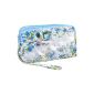 Portable Bowknot Decor Flower Print Zip Up Cosmetic Purse Bag Blue Beige (Misc.)