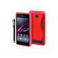 BAAS® Sony Xperia E1 - Red S-Line Silicone Gel Case + 2X Screen Protector Film + Stylus (Electronics)