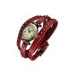 Fashion Retro Bracelets Leather Quartz Wrist Watch Clock Red (clock)