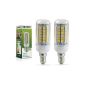 2X MENGS® E14 9W LED light bulb bulbs & Corn Light 5050 SMD LEDs With PC casing (750LM, warm white 3000K, AC 220-240V, 360 ° viewing angle, Ø32 × 97mm) Super energy-saving light-good for heat dissipation