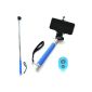 Selfie rod extendable handheld tripod telescope tripod clove mono Bluetooth Selbstportait timer remote control for iOS and Android / blue OKCS (Electronics)