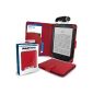 Amazon Kindle 4 - RED - Case / Cover (SD Folio / Tablet Case / Cover / Pouch) with Clip-On LED Reading Lamp (LED Clip-On Reading Lamp) from G-HUB for 6 
