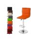Bar stool - Orange - 360 ° rotating - with footstool - adjustable height: approx.  93-115 cm - chrome and synthetic leather - VARIOUS COLORS