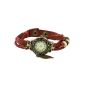 Ladies Retro tree leaf leather bracelet bracelet watch Watches Clock Watches Red (clock)