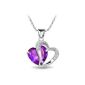 Katara Ladies necklace with pendant 925 silver rhodium-plated glass purple heart cut 45 cm - 1022 (jewelery)