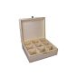 Teekiste, tea box, tea bags box with 9 compartments, Pine Untreated