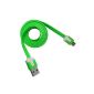 PrimaCase - Flat cable (Green) USB> Micro USB Transfer & Fast loading data for Samsung Galaxy, Nokia, HTC, Wiko, Huawei, LG, BlackBerry, Acer etc (Electronics)