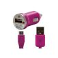 Car cigarette lighter charger + USB data cable color fuchsia pink Nokia: E7-00 / E72 / Lumia 710 / Lumia 800 / N85 / N86 8MP / N9 / N900 / N97 / N97 / X7-00 (Electronics)
