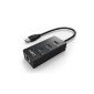 AUKEY® Hub 3-Port USB 3.0 adapter with Gigabit Ethernet, 3 transfer ports + 1 RJ45 port Gigabit Ethernet, Black (Electronics)