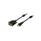 LogiLink CH0004 HDMI male to DVI Cable, HDMI Male to DVI (18 + 1), (gold), 2x Ferrite Core, black, 2m, polybag (Accessories)