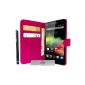 Deluxe Stand Case Cover Fuchsia & Portfolio Wiko Rainbow and Rainbow 4G + 3 and PEN FILM OFFERED!  (Electronic devices)