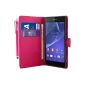 BAAS® Sony Xperia Z2 - Pink Leather Case Cover Case Wallet + 2 x Screen Protector Film + Stylus For Touch Screen (Electronics)