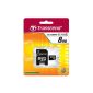 Transcend 8GB microSDHC Memory Card Class 4 with adapter TS8GUSDHC4 (Accessory)