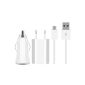kwmobile® micro USB charging kit (power adapter + car + cable adapter) in White (Wireless Phone Accessory)