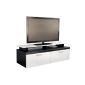 Low TV cabinet Atlanta matt Black / White high gloss lacquered tray with TV