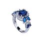 Yazilind 6 * 10mm Oval Cut Blue Sapphire Sapphire Plated Silver Ring Size 54 (Jewelry)
