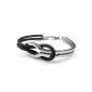 Konov Jewelry Bracelet - cuff - Leather - Stainless Steel - Fantasy - Men and Women - Chain Main - Colour Black Silver - With Gift Bag - F22628 (Jewelry)
