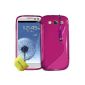 TPU Silicone Gel Case Wave S-Series Case Cover For Samsung Galaxy S3 III i9300 + Stylus + Screen Protector AOA CasesTM (Pink) (Wireless Phone Accessory)