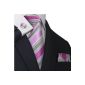 Landisun 18N Bright pink striped Blue Gray Men Silk Tie Ensemble (Clothing)