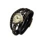 Fashion Retro Bracelets Leather Quartz Wrist Watch Clock Black (clock)