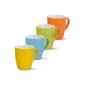 Mug Mug Coffee cup plain colors green blue yellow orange porcelain set of 4 10 cm / 350 ml (household goods)