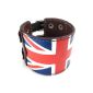 Konov jewelry Men bracelet wide leather bracelet & rubber, leather, Union Jack British Flag, Red Blue Black (jewelry)