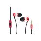 GOgroove audiOHM HF Headset Micro Wiko Lenny Smartphones / Samsung Galaxy Trend Lite, Note 4 / Huawei Honor 6 / Motorola Moto E / Tablets, MP3 players and many others - with customizable earbuds (3 sizes) Silicone - Red (Accessories cordless phone)