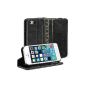 iPhone 5s shell, GMYLE (R) Case For iPhone 5 5S Stylus Book PU Leather Case - Black Classic Crazy Horse Pattern PU Leather Flip Folio Case book style - Protect equipment (Wireless Phone Accessory)