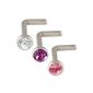 Set of 3 1mm Nose stud studs Rings Surgical Steel Piercing Jewelry Light Rose crystal BLAW (jewelry)