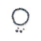 Valero Pearls Set Bracelet and Earrings nails freshwater cultured pearls Dark Blue Sterling 925-60201788 (Jewelry)