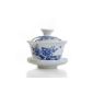Ufingo-painted handmade Fine Jade porcelain tea cup and saucer blue flower (Kitchen)