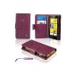 Nokia Lumia 520 Case - SAVFY® - Protective Case PU Leather Wallet + PEN + SCREEN FILM OFFERED!  Lot 3in1 Accessories Pouch Case Cover For Nokia Lumia 520 - Fuschia (Electronics)